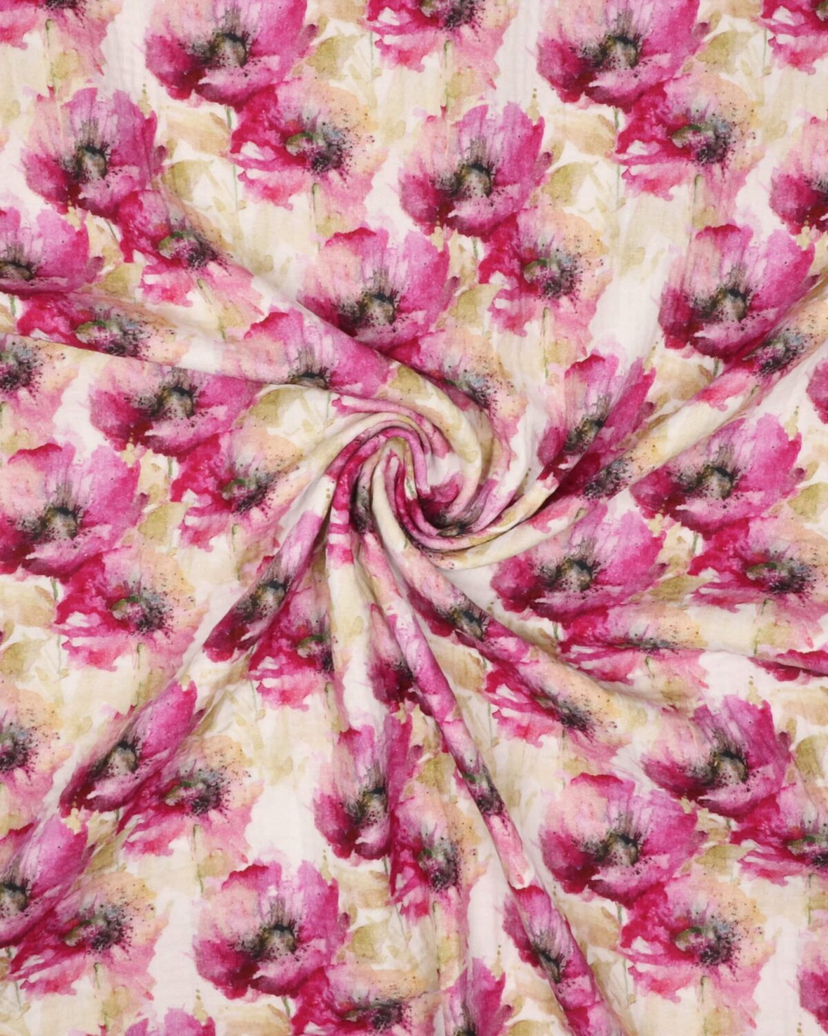 Cerisefarvet blomster - Double Gauze/musselin stof - Billede 2