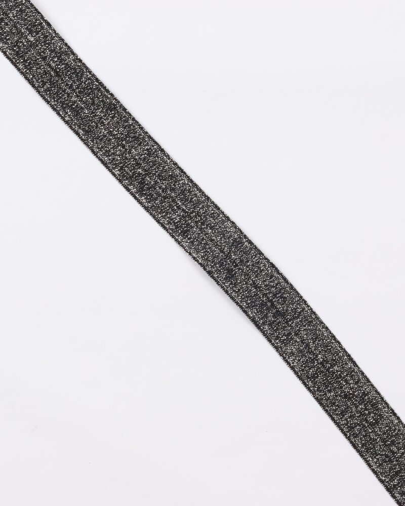Sort/sølv foldeelastik - 10 mm -