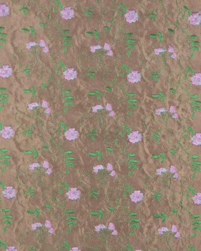 Grågrøn med broderet blomster - Polyester