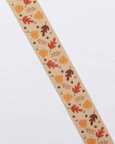 Blød Elastik, mørk beige med blade - 35 mm