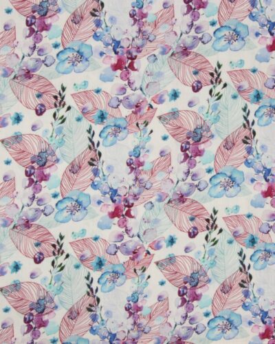 Blå blomst og røde blade - Double Gauze/musselin stof 8 Blå blomst og røde blade - Double Gauze/musselin stof