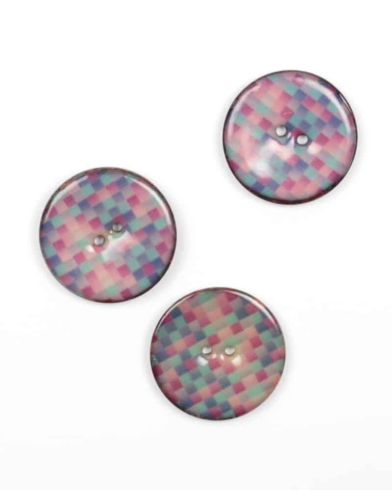 Kokosknap, glaseret turkis/pink tern - 40 mm -