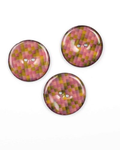 Kokosknap, glaseret oliven/pink tern - 40 mm