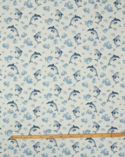 Delfiner i blå farver - Double Gauze/musselin stof