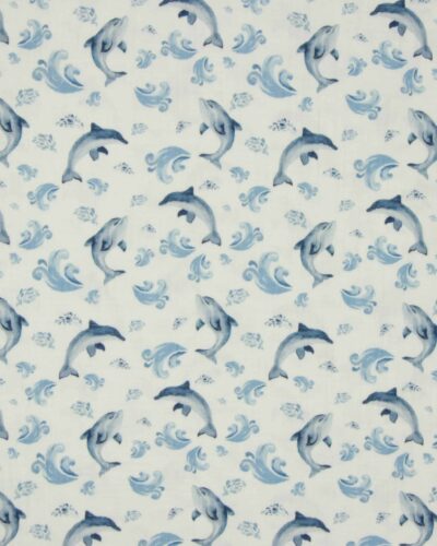 Delfiner i blå farver - Double Gauze/musselin stof