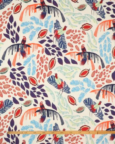 Hvid m. blomster og fugle - Viskose Jersey 9 Hvid m. blomster og fugle - Viskose Jersey