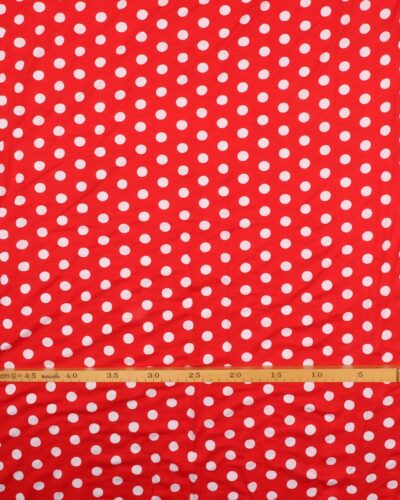 Rød m. store hvide prikker - Viskose Jersey