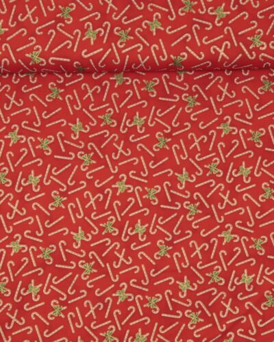 Julestokke m. guldkant på rød - Patchwork