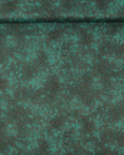 Jeweled Leaves, meleret petrol m. guldmønster  - Patchwork