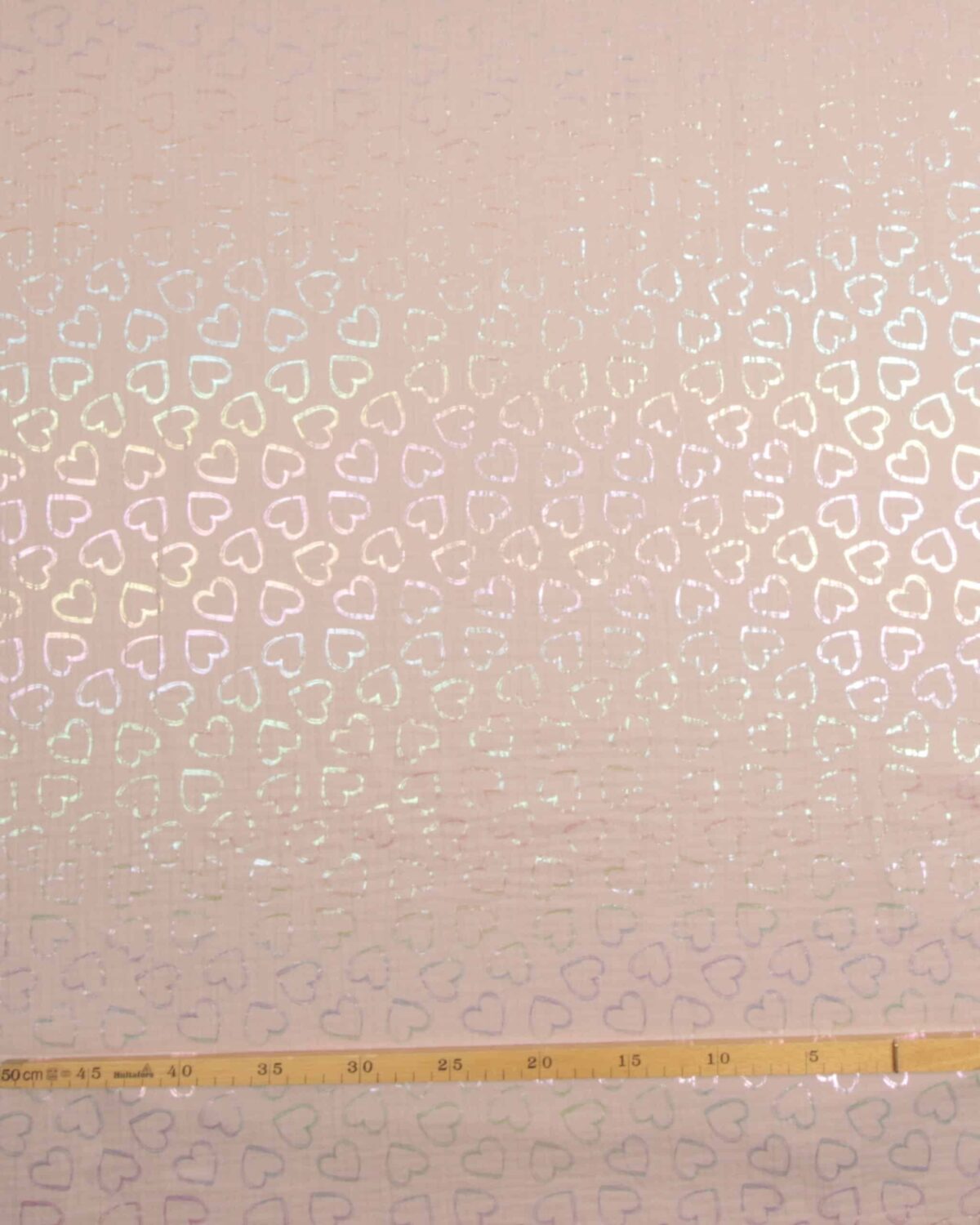 Lys gammelrosa med folietrykte hjerter - Double Gauze/musselin stof - Billede 3
