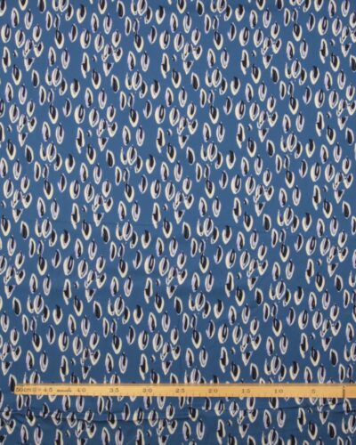 Creme/blålilla/sort på blå bund - Twillvævet viskose