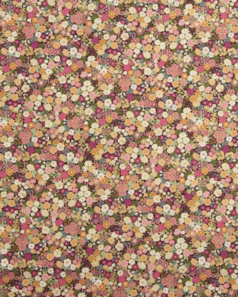 Småblomstret med guldkant, rød/pink - Patchwork