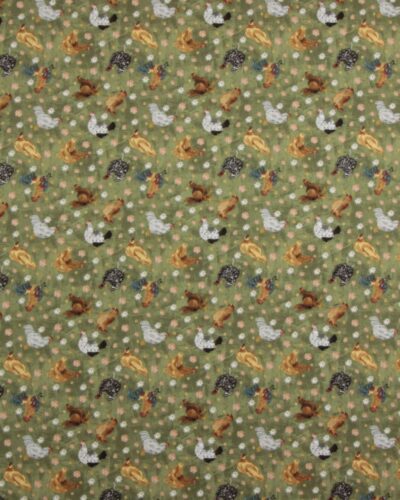 Høns på meleret grøn bund - Patchwork