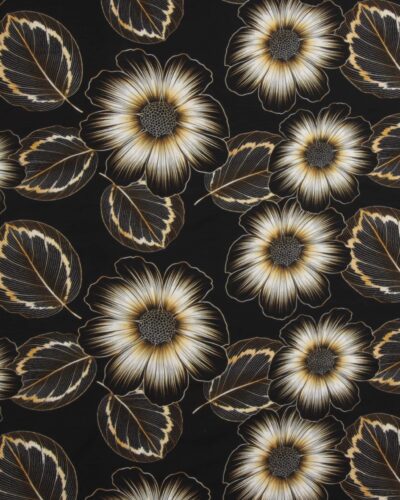 Gyldne/sorte blomster på sort - French Terry