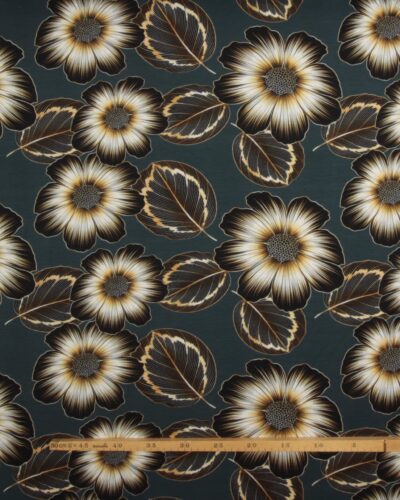 Gyldne/sorte blomster på petrol - French Terry 9 Gyldne/sorte blomster på petrol - French Terry