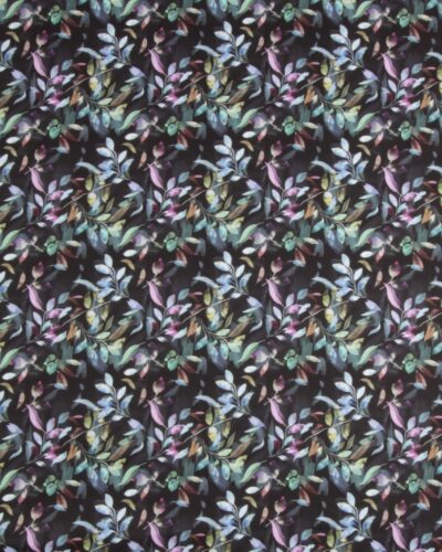 Grønne/blålilla blade på gråsort bund - Patchwork