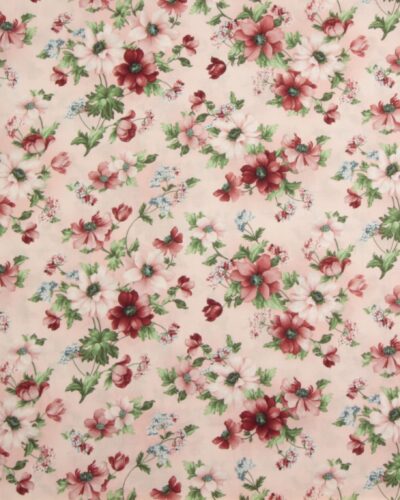 Softly, blomster i røde nuancer på lyserød - Patchwork