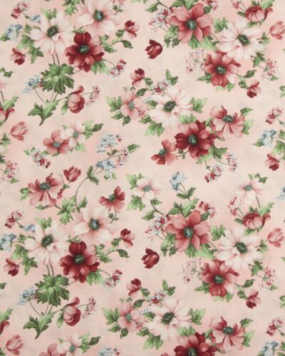 Softly, blomster i røde nuancer på lyserød - Patchwork 6 Softly, blomster i røde nuancer på lyserød - Patchwork