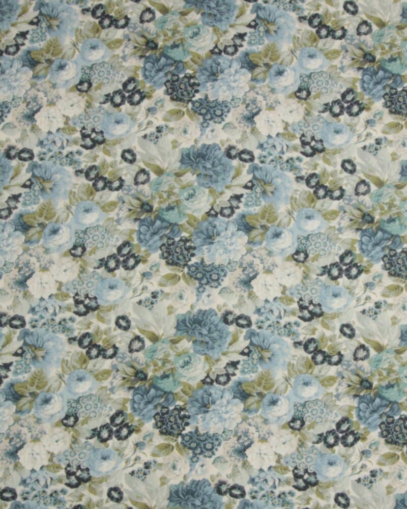 Blue Collection, hvid m. blå blomst (Sanderson) - Patchwork