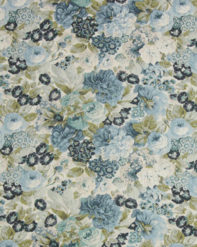 Blue Collection, hvid m. blå blomst (Sanderson) - Patchwork