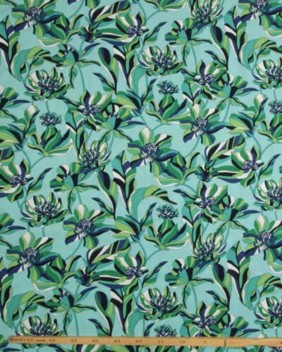 Blomster på turkis - Viskose 7 Blomster på turkis - Viskose