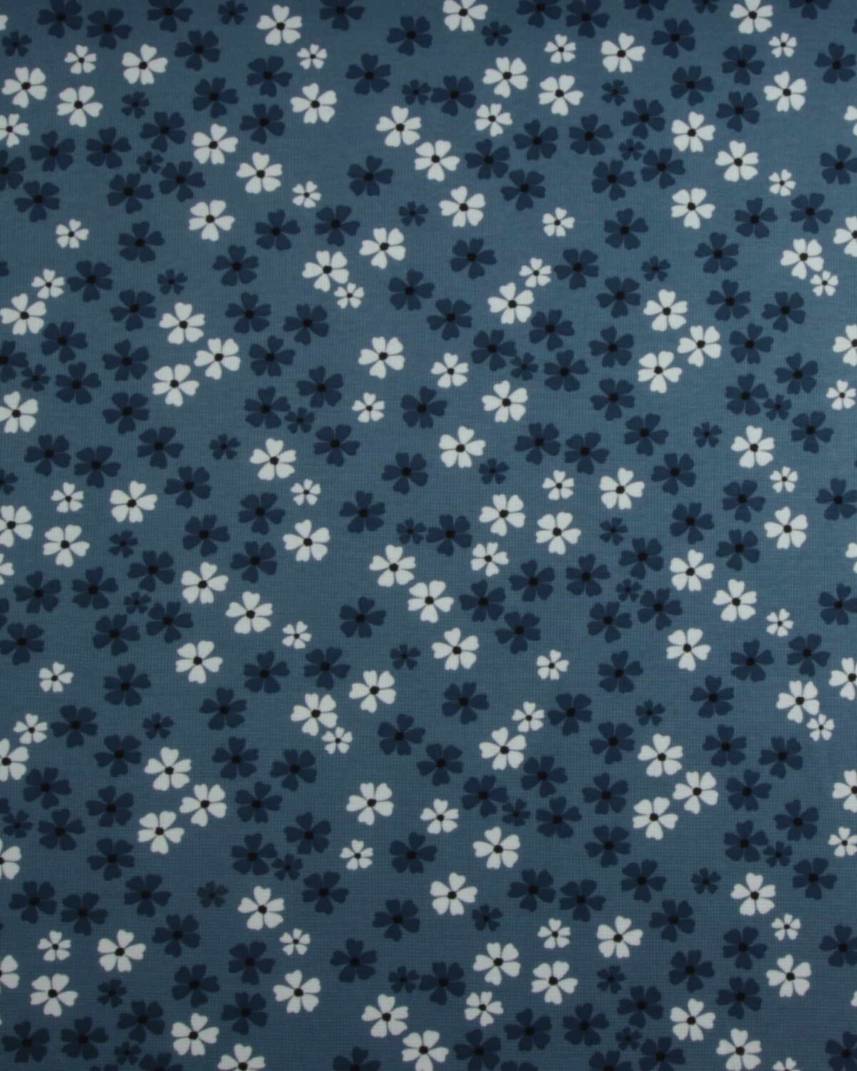 Blå med mørkeblå blomster - Vaffeljersey