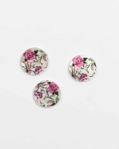 Hvid, pink blomster - Perlemor 18 mm