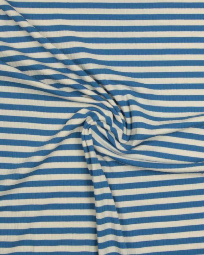 Striber i blå/flødefarvet - Bredriflet rib jersey - Image 2