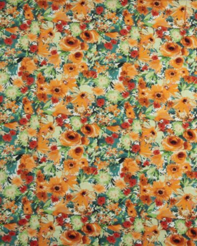 Orange blomster - Jersey, bomuld/modal