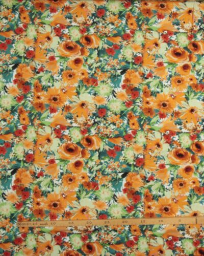 Orange blomster - Jersey, bomuld/modal