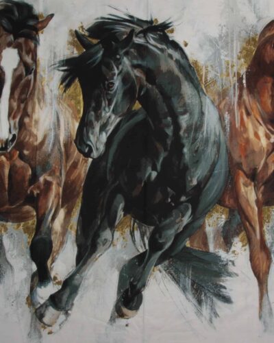 Stallion, 3 heste i galop - Patchwork panel