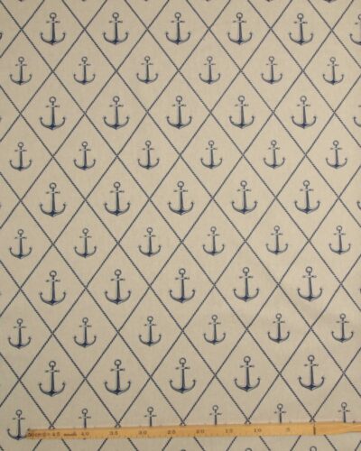 Blå anker på lys naturfarvet bund - Boligtekstil 9 Blå anker på lys naturfarvet bund - Boligtekstil