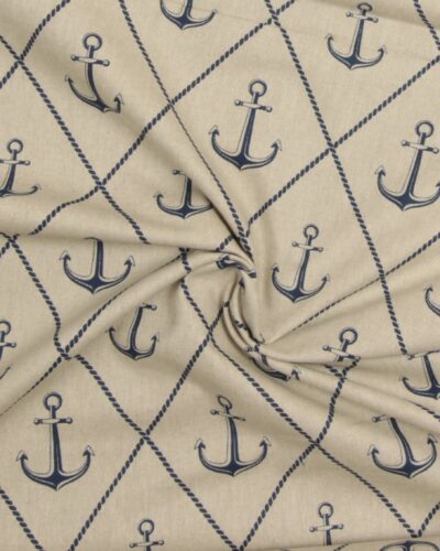 Blå anker på lys naturfarvet bund - Boligtekstil 8 Blå anker på lys naturfarvet bund - Boligtekstil