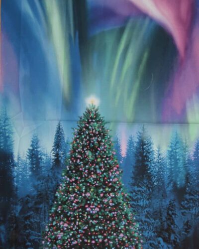 Artisk jul, juletræ og nordlys - Patchwork panel