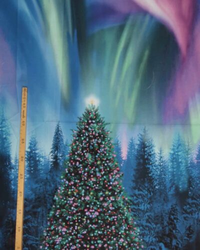 Artisk jul, juletræ og nordlys - Patchwork panel