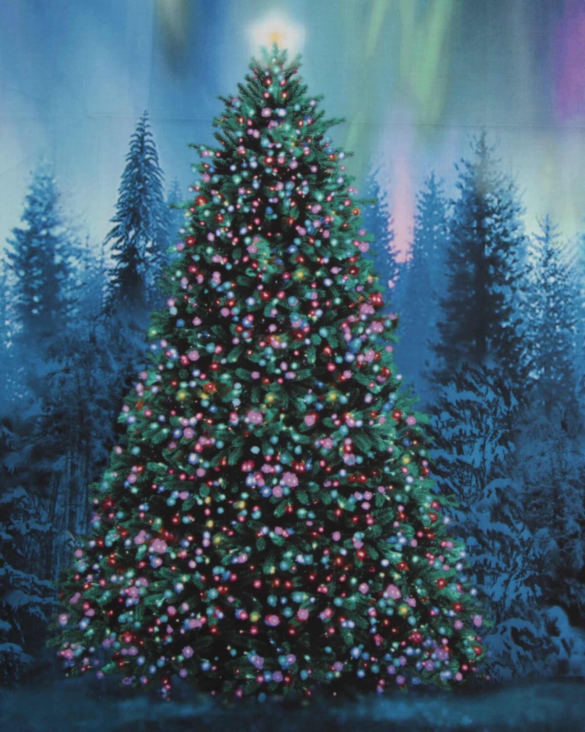 Artisk jul, juletræ og nordlys - Patchwork panel - Billede 2