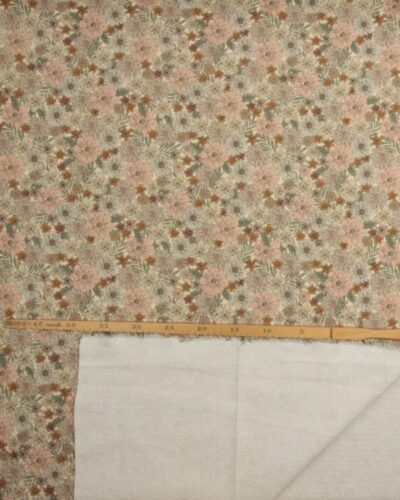 Strukturvævet med blomster, rosa - Bomuld