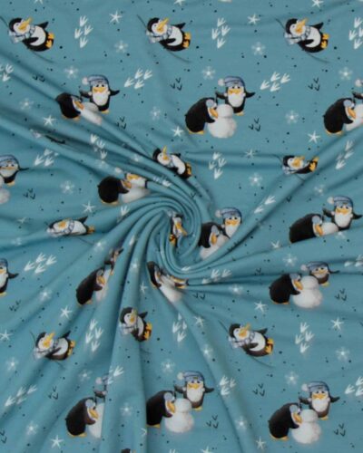 Pingviner på støvet dueblå - French Terry 7 Pingviner på støvet dueblå - French Terry