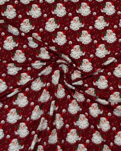 Julemænd på mørkerød - French Terry
