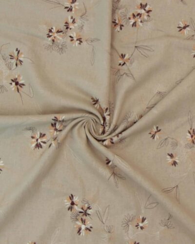 Beige med broderet blomster, brun - Hør/bomuld