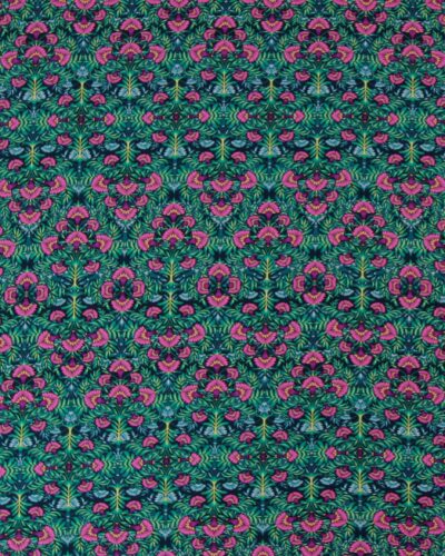 Blomstermønster, cerise/grøn/blå - Viskose m. stræk