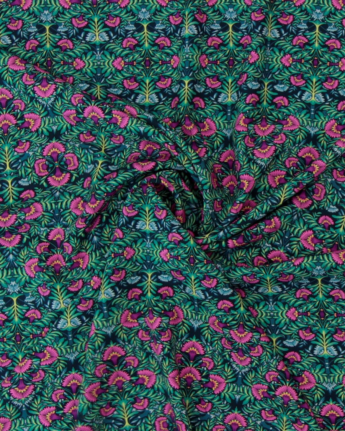 Blomstermønster, cerise/grøn/blå - Viskose m. stræk - Image 3
