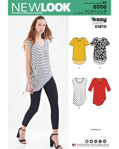 Bluse/tunika, asymmetrisk længde - str. XS –XL (kun til jersey/strikstof)