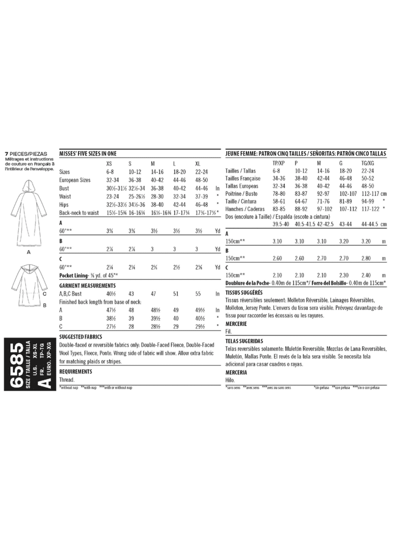 Løs frakke/jakke med og uden hætte - str. XS-XL