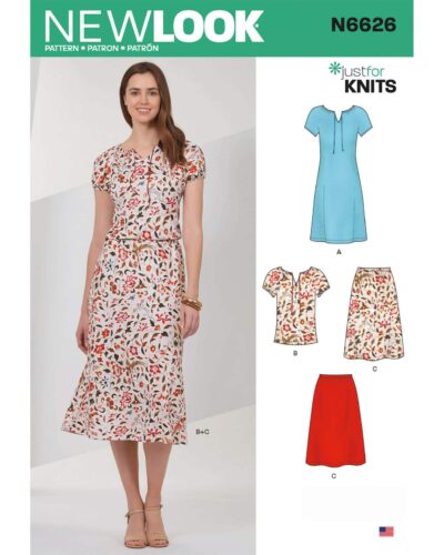 Kjole, nederdel og bluse - str. XS-XL (kun til jersey/strikstof)
