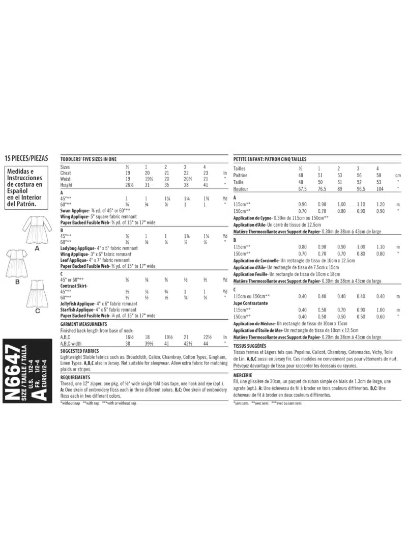 Kjole m. bærestykke og applikationer - str. ½-4 år)