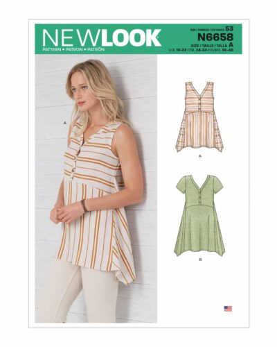 Bluse med v-hals og knapper - str. 36-48