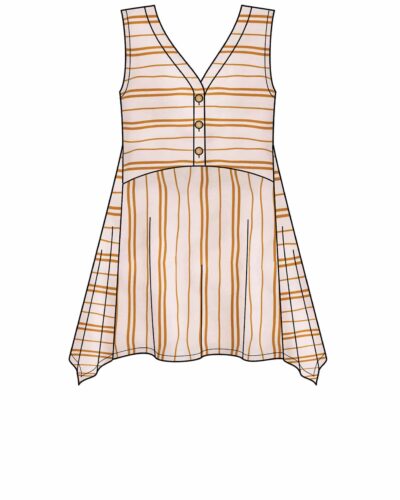 Bluse med v-hals og knapper - str. 36-48