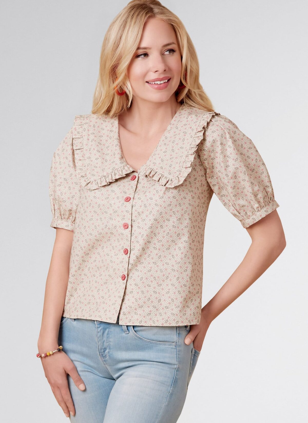 Gennemknappet bluse med og uden krave - str. 30-42 - Billede 2