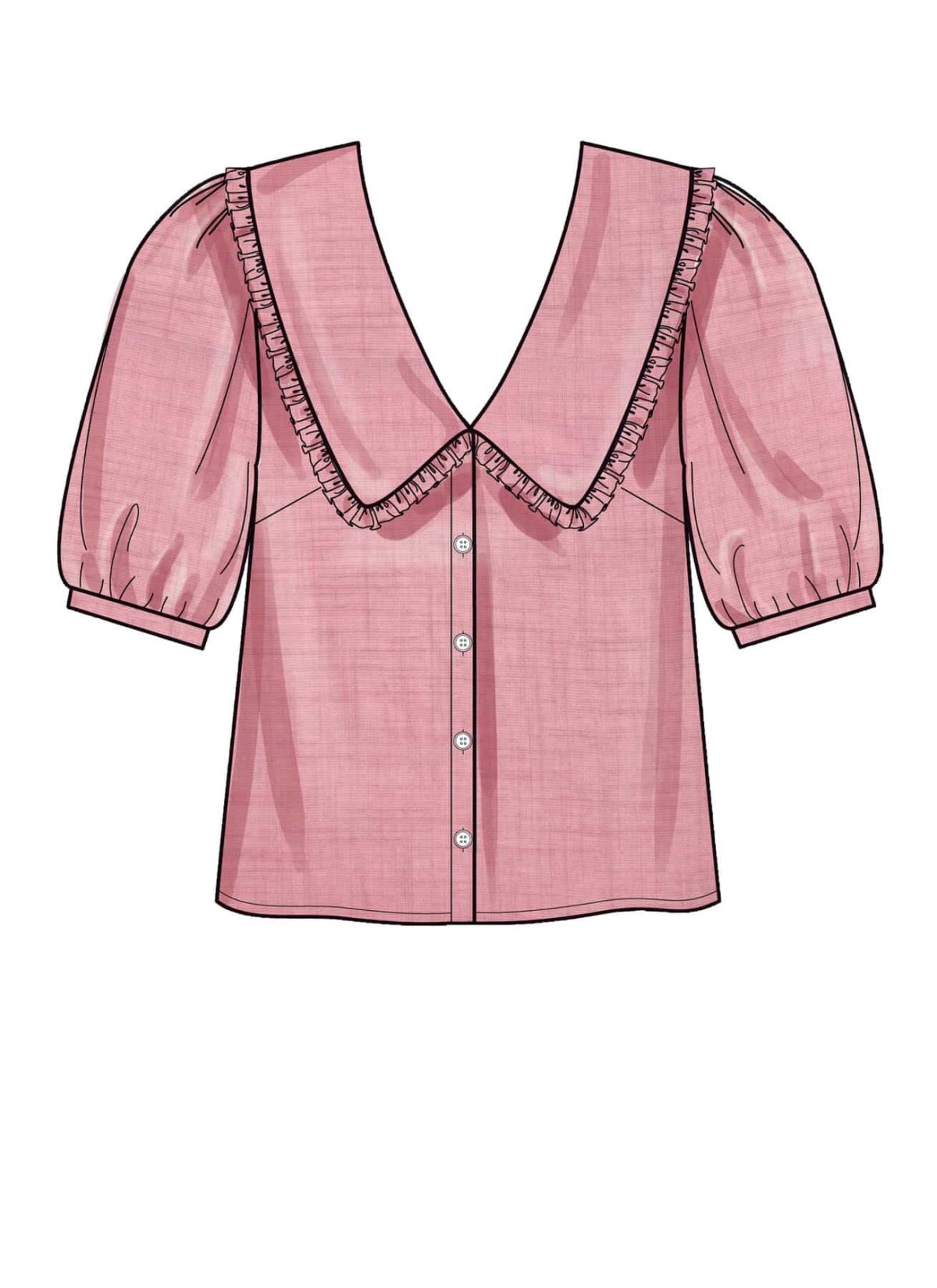 Gennemknappet bluse med og uden krave - str. 30-42 - Billede 3